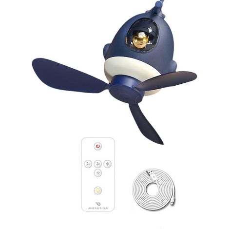 Ventilateur suspendu silencieux 3 en 1, 25 cm (9,8 pouces), avec télécommande, lumière et crochet.