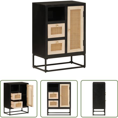 vidaXL Aparador de hierro y madera maciza de mango negro 55x30x76 cm (1/5)
