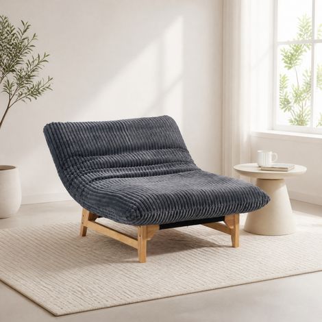 Sillón de terciopelo acanalado gris sin reposabrazos con respaldo HAVRYA (1/5)