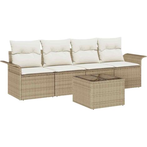 Sofa Set with Cushion 5 pcs Beige Poly Rattan vidaXL (1/5)