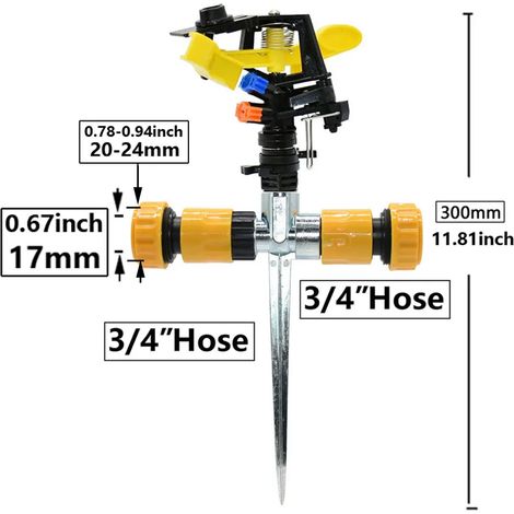 (K) Arroseurs à jet rotatif à 360 degrés, double sortie, buses à bascule, filetage mâle 1/2" pour l'irrigation des jardins, fermes et pelouses (1/5)