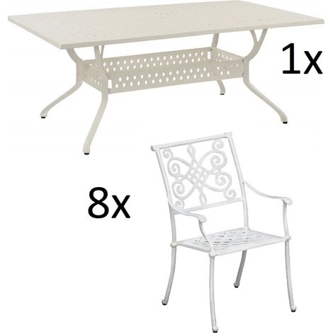 Inko 9-teilige Sitzgruppe Alu-Guss weiß Tisch 215x107x74 cm cm mit 8 Sesseln Tisch 215x107 cm mit 8x Sessel Nexus (1/2)
