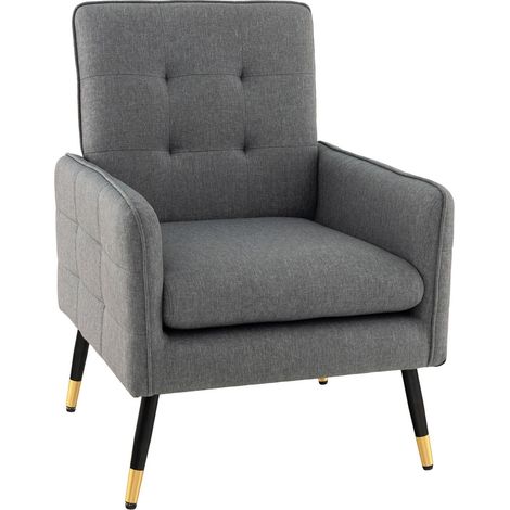 Modern Upholstered Sofa Chair Linen Fabric Accent Armchair Leisure Lounge Chair