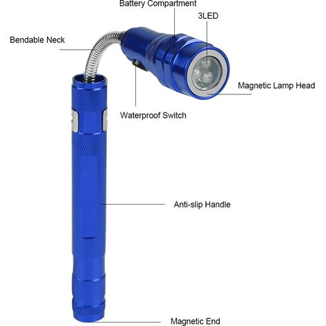 Lampe torche LED télescopique multifonctionnelle, mini et flexible, rotative, avec extrémité magnétique (bleue) (1/5)