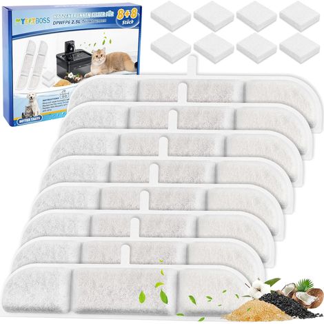 Lot de 8 + 8 Filtres sans Fil pour Fontaine à Eau Compatibles avec DPWFP6 de 2, 5L - Rechange pour Chats et Chiens (1/5)
