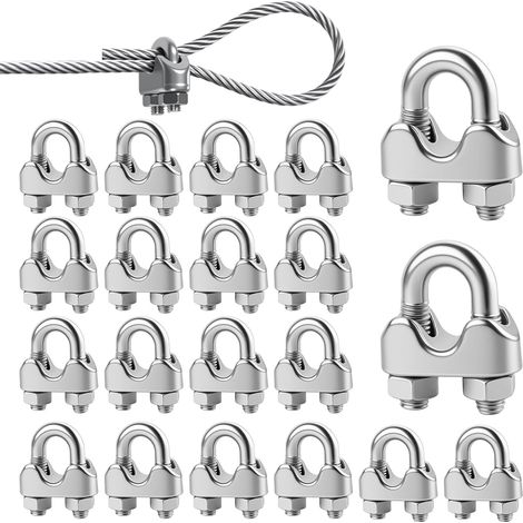 CCYKXA Stainless Steel Cable Clamps 5mm, 20 Pieces Metal Cable Clip Steel Cable Clamps U-Bolt Fasteners Rope Clip Cable Clamp End Cap for Fixing Hanging Awnings Clotheslines 5mm Diameter (M5) (1/5)