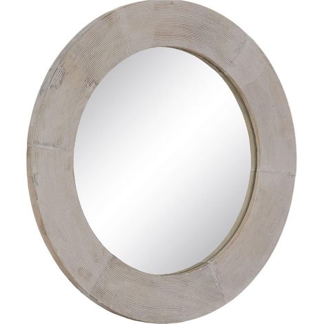 Miroir Mural Blanc Naturel en Verre Bois de manguier MDF Vertical Rond 61 x 2,5 x 61 cm