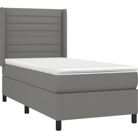 Struttura letto LED con testiera boxspring materasso 100x200 cm tessuto grigio scuro TDL0208452
