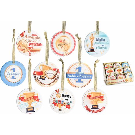 Decorazioni in ceramica da appendere con dedica Number One, perfetti come idea regalo divertente mamma / papà / amici, set da 36 pezzi, Ø 7,5 cm