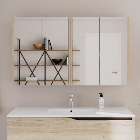 Armoire de toilette miroir 140x70cm - madera miel (chêne clair) - MIRANO (1/5)