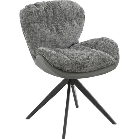 Chaise pivotante 360° tissu doux gris et pieds métal noir – CORNELIA (1/5)