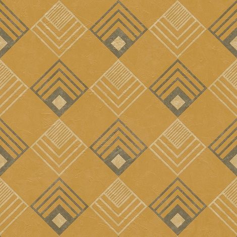 Papier peint art déco carré Jaune moutarde 10mx 0.53 m (1/5)