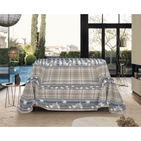 Telo Arredo Made in Italy in Cotone Grandfoulard Copritutto Copridivano Copriletto-Teli Sofà Arredatutto-Drappeggio-Arazzo-Copridivano Grand Foulard Letto Matrimoniale - Pecorelle Beige
