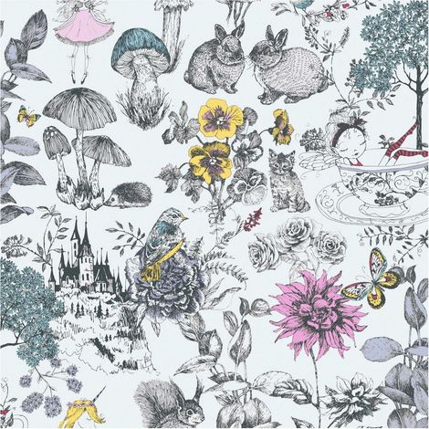 Flowers wallcovering wall Profhome 381201 non-woven wallpaper slightly textured with floral pattern matt black white yellow blue 5.33 m2 (57 ft2) (1/5)