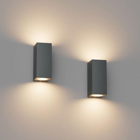2pcs GU10 Applique Mural Exterieur Anthracite, Ampoule non Incluse Up Down applique mural exterieur, Aluminium, éclairage mural extérieur rectangle, lampe murale extérieur intérieur terrasse (1/5)