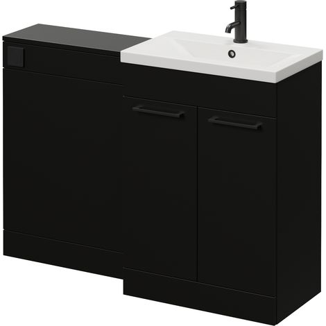 Napoli 390 Cento Matt Black 1200mm 2 Door Vanity Unit Toilet Suite with Glide Basin - 1200mm - Matt Black 160mm HandleWithout Kingston Toilet Pan