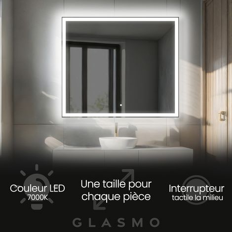 Moderne Miroir avec LED Illumination Salle de Bain 80x90 cm Aurora - Vertical Rectangulaire sur Mesure LED Lumineux Miroir avec Éclairage intégré - Blanc Froid 7000 K avec Interrupteur Tactile (1/5)