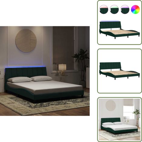 Sommeil - vidaXL Cadre de lit avec LED sans matelas Hanko vert foncé 160x200 cm velours - Confort