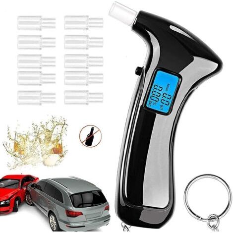 Ethylotest Electronique, Alcootests Portable Numérique avec Ecran LCD d'Affichage, Testeur d'alcool Numerique Homologué Haute Sensibilité avec 10 Embouchures et 3AAA Batterie (Noir) (1/5)