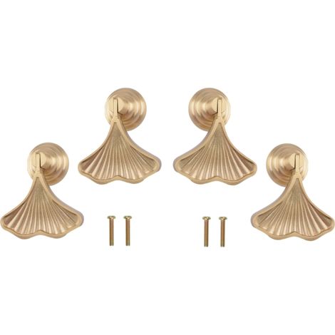 Lot de 4 poignées en forme de feuille de ginkgo, en laiton doré, pour meubles, poignée à trou unique pour armoire, tiroir