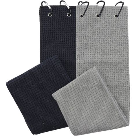 Golf Towel - Microfiber Waffle Texture - Three-Fold Design With Carabiner Clip - For Golf Bag Hanging - 40 Cm - 2 Pieces (1/5)