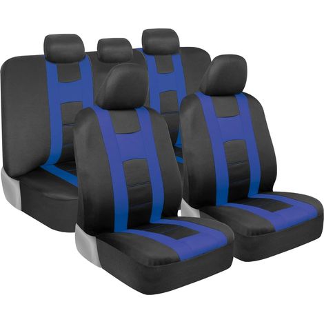 Coprisedili per auto, bicolore blu con coprisedile posteriore abbinato, progettati per adattarsi alla maggior parte dei camion, furgoni, SUV, accessori interni per auto, set completo (1/5)