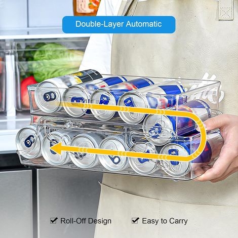 Porte Boisson Frigo 2 Étages Roulettes - Rangement et Distributeur de Canettes pour 9 Canettes 330ml/11oz - Organisateur pour Boisson, Bouteille D'Eau, Soda, Bière (1/5)