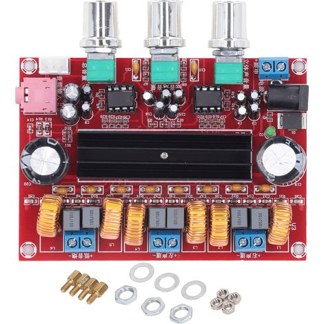 Amplificateur numérique 2.1 canaux 2x50W+100W grave puissant, carte son DC12-24V pour système audio et enceintes. (1/5)