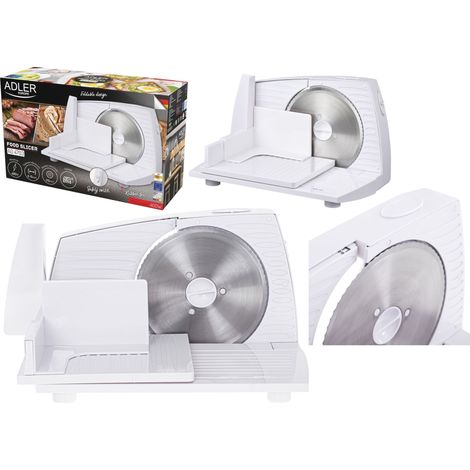Adler AD4703 Cortafiambres Plegable, Cuchilla Especial Acero Inox., Corte Ajustable 15 mm, Disco Corte 17 cm 400W Blanco (1/5)