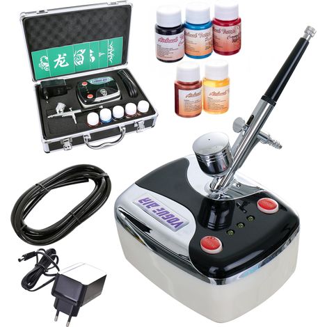 MODELLBAU KOMPRESSOR AIRBRUSH SET KOFFER FARBEN SCHABLONEN SCHLAUCH (1/5)