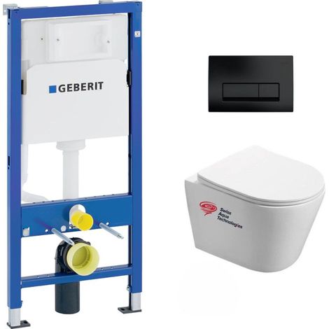 Pack WC Bati-support Geberit + WC Swiss Aqua Technologies Infinitio sans bride + plaque Delta 50 noir mat (1/5)