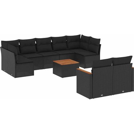 Maison Exclusive - Set Divani da Giardino 10pz con Cuscini in Polyrattan Nero (1/5)