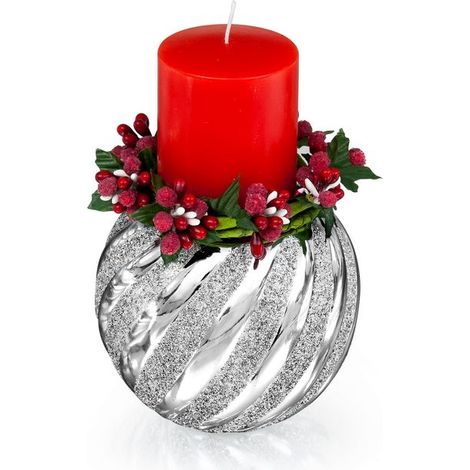 Portacandele con candela rossa Dimensioni: Fi 8,5 H12 cm Codice articolo: BC5571/18