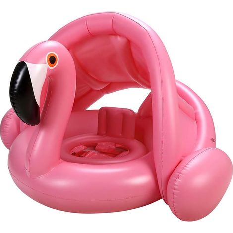 Bouée de piscine gonflable avec auvent, motif flamant rose, pour bébés et tout-petits (1/5)
