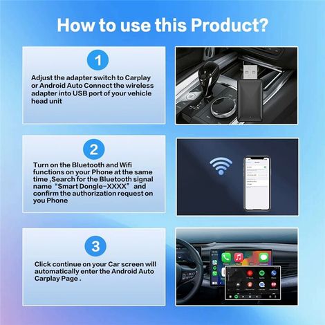 Unterstützt Wi-Fi 6, neuen Android Auto CarPlay Adapter, kabelgebundener zu kabelloser Dongle, kompatibel mit den meisten Autos, USB-A (1/2)