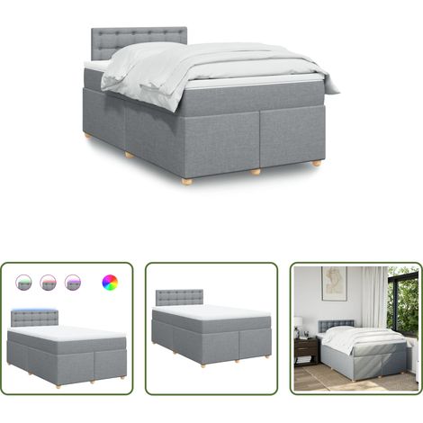 vidaXL Surmatelas - Sommier à lattes de lit et matelas gris clair 120x190 cm tissu (1/5)