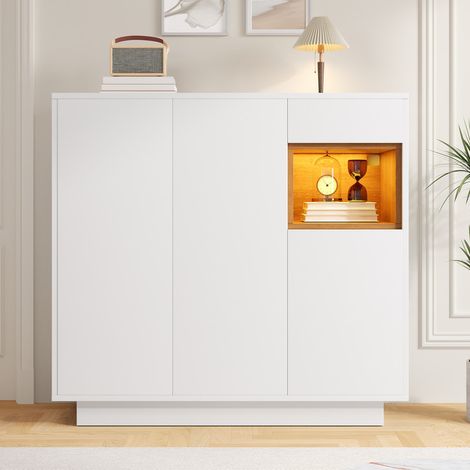 Meuble à chaussures - Éclairage LED - Étagères réglables - Blanc et Naturel (1/5)