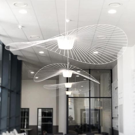 Suspension Lustre Design Blanc 120 cm, Lampe Plafonnier Vintage Rétro LED pour Séjour, Abat-jour en Fibre de Verre et Polyuréthane, Culot E27, Diamètre 120 cm, Idéal Chambre à Coucher (1/5)