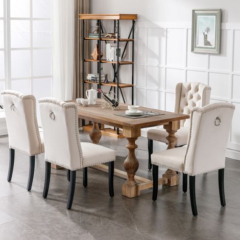 Set di 4 sedie da pranzo in velluto con gambe in rovere, beige HAVRYA (1/5)