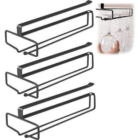 3 Pièces Support Verre a Pied Suspendu,Noir, Porte Verres Suspendu, Porte Verres Suspendu, Support à Verre à Vin, Supports à Verres