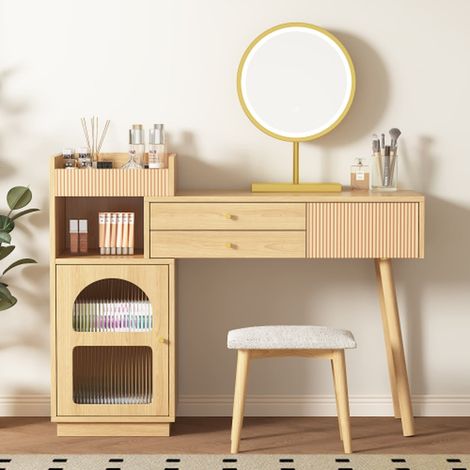 Coiffeuse 120 x 90 x 40 cm avec miroir led 3 couleurs, table cosmétique en bois élégante (1/5)