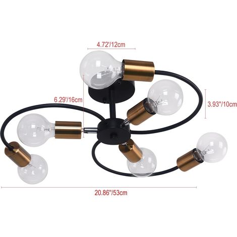 Plafonnier moderne, 6-lumières lampe plafond noir or (1/5)