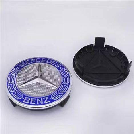 Lot de 4 Cache-Moyeux de Roue 75 mm pour C Classe E Classe GLK GLC CLS ML A B Classe, Capuchons Centraux de Jante Automobile Style Couronne de Laurier, 4 Pièces Bleu Clair (1/2)