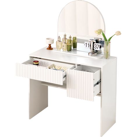 CHICFURN Toeletta con specchio 90x40x135 cm MDF bianco, 2 cassetti e vani aperti (1/5)