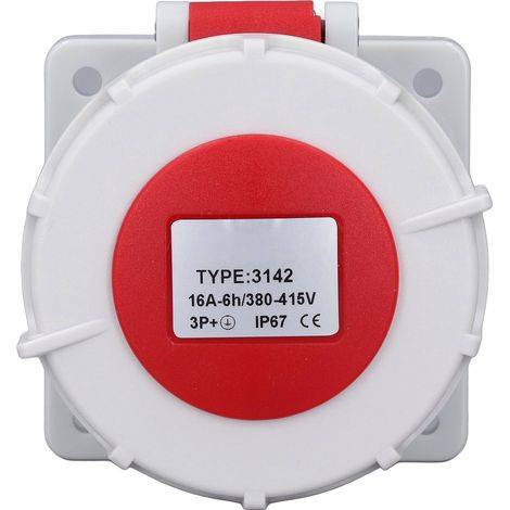 Prise Étanche Industrielle 3 Phases 4 Broches Encastrable Protection IP67 16A AC 380-415V (1/5)