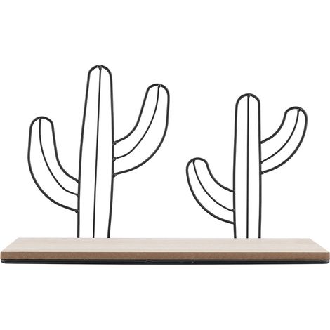 Étagère murale flottante en bois massif et métal, étagère d'exposition rustique avec support cactus noir, rangement décoratif solide pour salon (1/5)