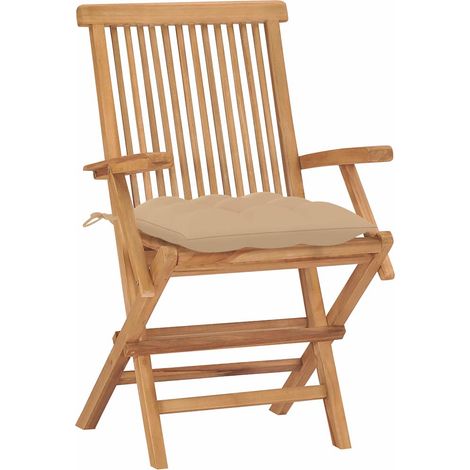 Maison Exclusive - Sedie Pieghevoli 2 pz con Cuscini Beige Legno Massello di Teak (1/5)