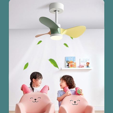 Ventilateur de plafond LED 12W avec 3 pales ABS, 51 cm, télécommande et commande murale, moteur silencieux, 6 vitesses, pour chambre et balcon, Blanc et pales colorées (1/5)