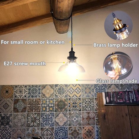 Lampada a Sospensione in Vetro Trasparente Lampada da Soffitto a Luce Singola Creativa, Base E27 per Sala da Pranzoa Soggiorno Bar Cafe (20CM) (1/4)