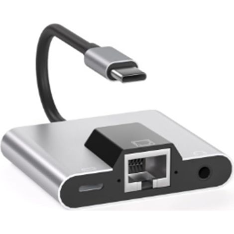 Adaptateur Réseau LAN Type-C vers Ethernet Hub USB C vers 3,5 mm Audio PD Station d'accueil de Charge pour Ordinateur Portable et Téléphone Portable Facile à Utiliser (1/5)